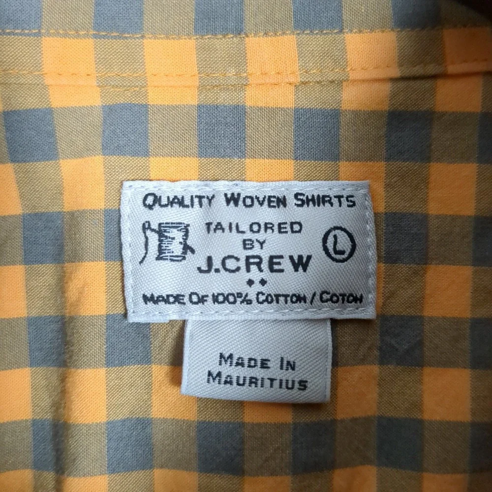 J.Crew Mens Large Tailored Gingham Button Down Shirt‎ Mustard Yellow Grey Cotton